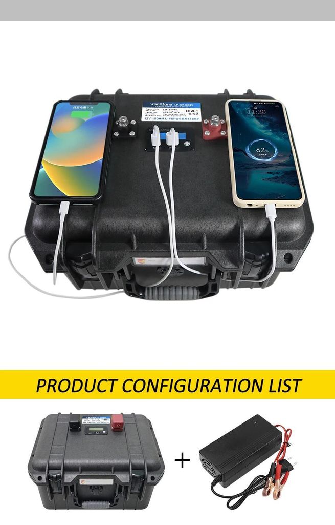 LiFePO4 Akku Koffer - 12V 150Ah YQ-12 - Tragbare 4S Deep-Cycle Batterie - Mit Ladegerät - Für Golfcart, ATV, Wohnmobil, Camping und 12V Wechselri...