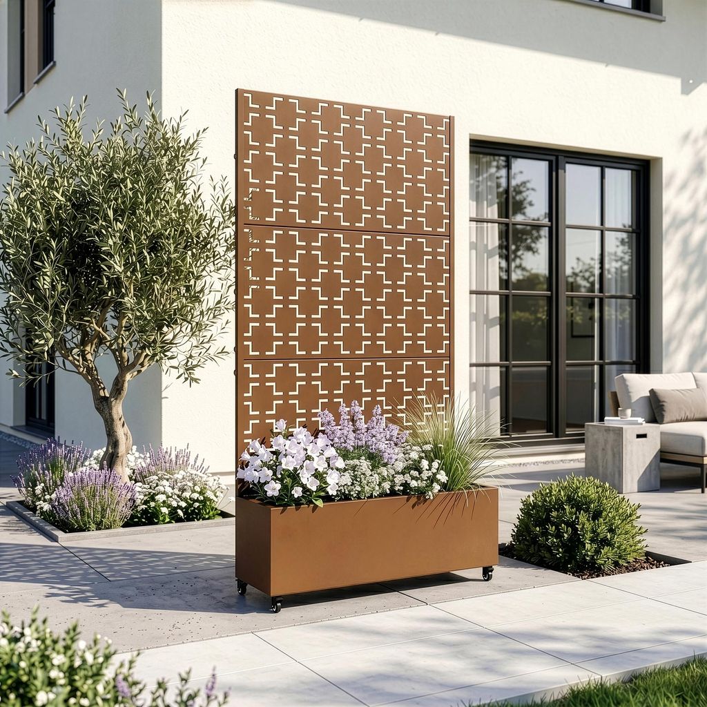 Trennwand ‘Aaskis’ mit Blumenkasten Rollen Stahl 190 x 82 x Produktbild 