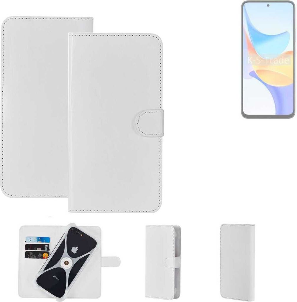 K-S-Trade Handy Hülle Schutz Hülle kompatibel mit Honor Play 50 Cover Case Bookstyle Bumper weiß 1x