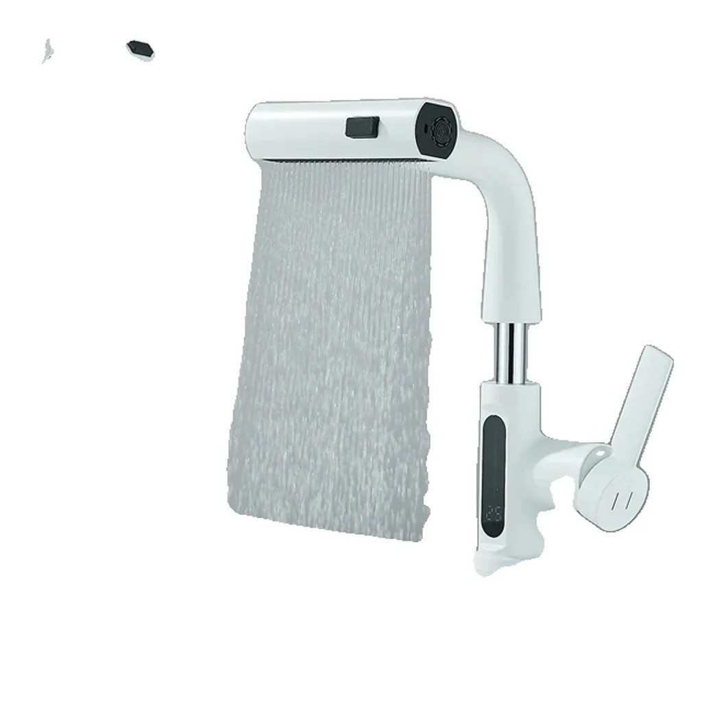 Miscelatore Lavabo Bianco Digitale: Design Moderno con Doccetta Pull-Out