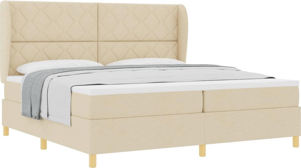 vidaXL Boxspringbett mit Matratze Creme 200 x 200 cm Stoff