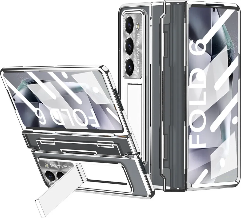 Custodia per Samsung Galaxy Z Fold 6 protezione a cerniera con protezione dello schermo e delle lenti, custodia zincata trasparente con supporto Argento