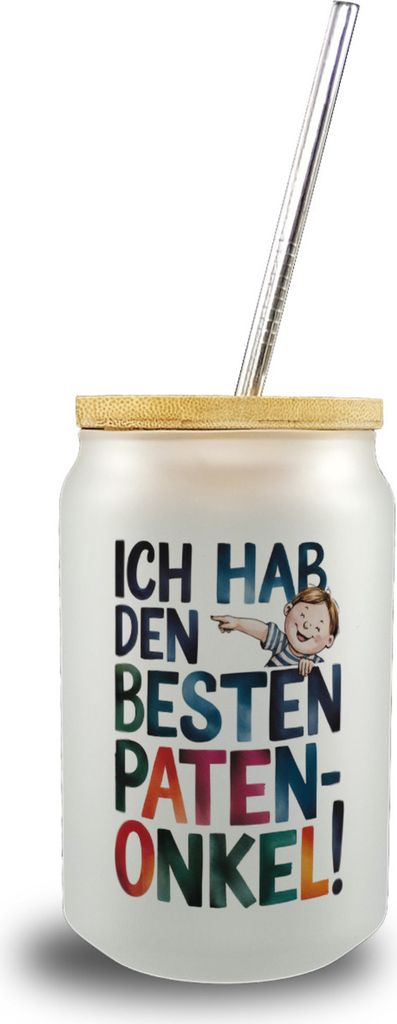 Bester Patenonkel Trinkglas mit Bambusdeckel