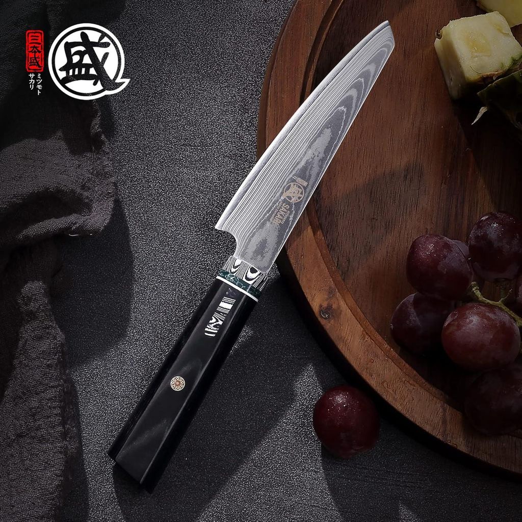 12 cm Messer japanischer Art, handgeschmiedete professionelle Küchenmesser, Damascus HAP40 Pulverstahl Schälmesser (Micarta-Griff und Geschenkver...