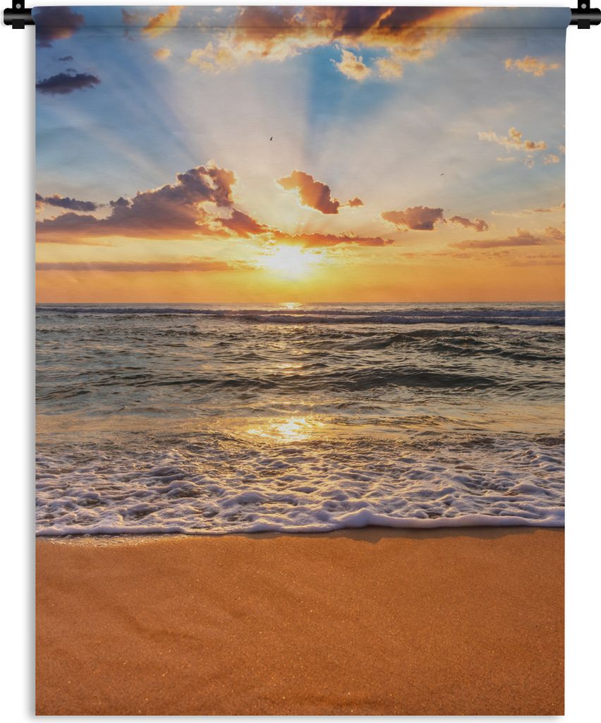 MuchoWow Wandteppich Wandbehang Strand - Sonnenuntergang - Meer - Wolken - Horizont 120x160 cm Tapisserie Dekoration Wandtuch - Wohnzimmer - Moderne
