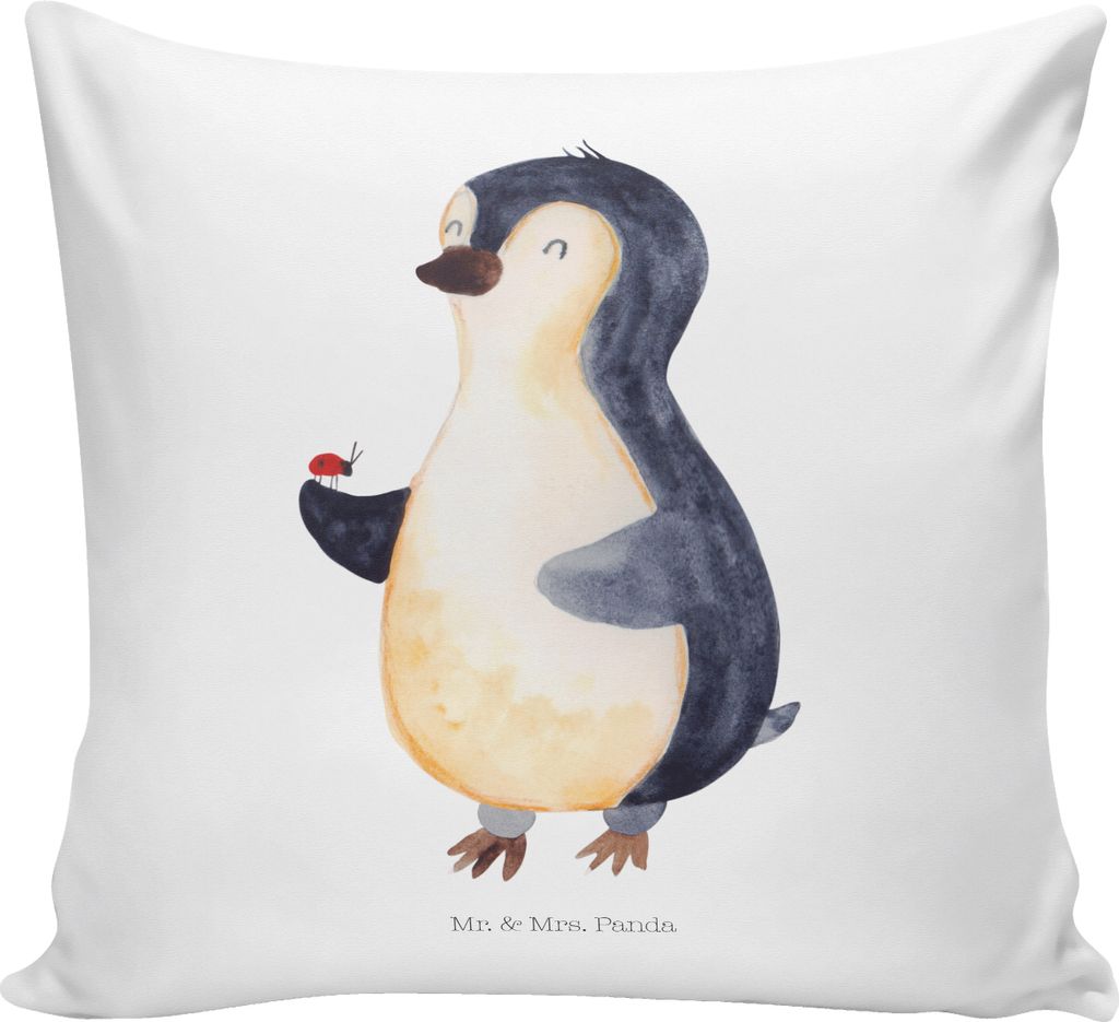 Mr. & Mrs. Panda Kuschel Kissen Pinguin Marienkäfer - Weiß - Geschenk, Deko, Kleine Wunder, Polster, Dekokissen, bedruckt, Liebe, Sofa, Pinguine,...
