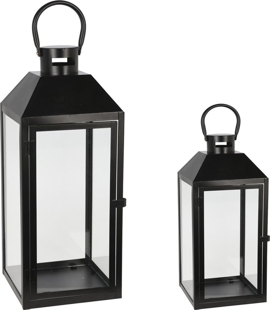 2er Set Gartenlaternen Laternen Metall Windlicht Schwarz H23/39cm