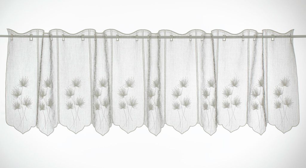 Gardinen Kranzusch Scheibengardine grau meliert Blumenstickerei 45x31 cm H/B grau natur Bistrogardine Vorhang Küche 1er Pack