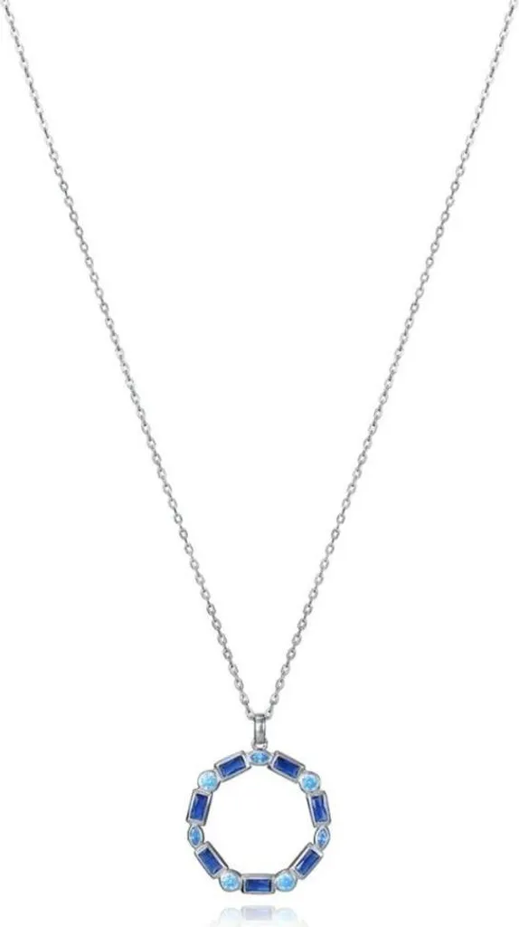 Pendentif goutte en zircon bleu et collier argent pour femme chic