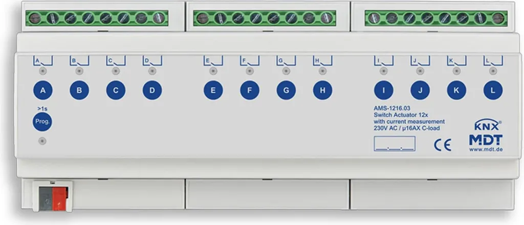 Actionneur MDT 12 sorties 16A Charge C et mesure de consommation REG