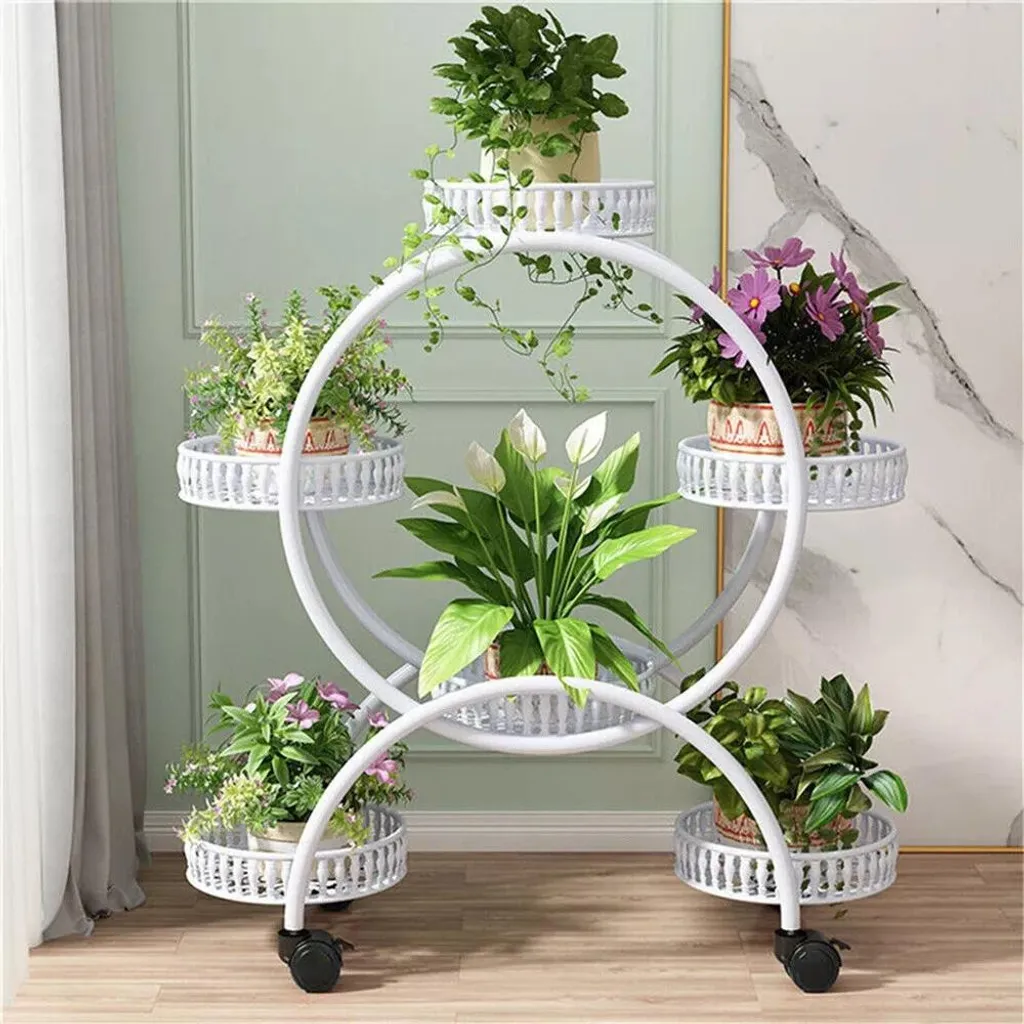 Support plantes 6 niveaux métal blanc Modèle Étagère Jardinage Flora-L6