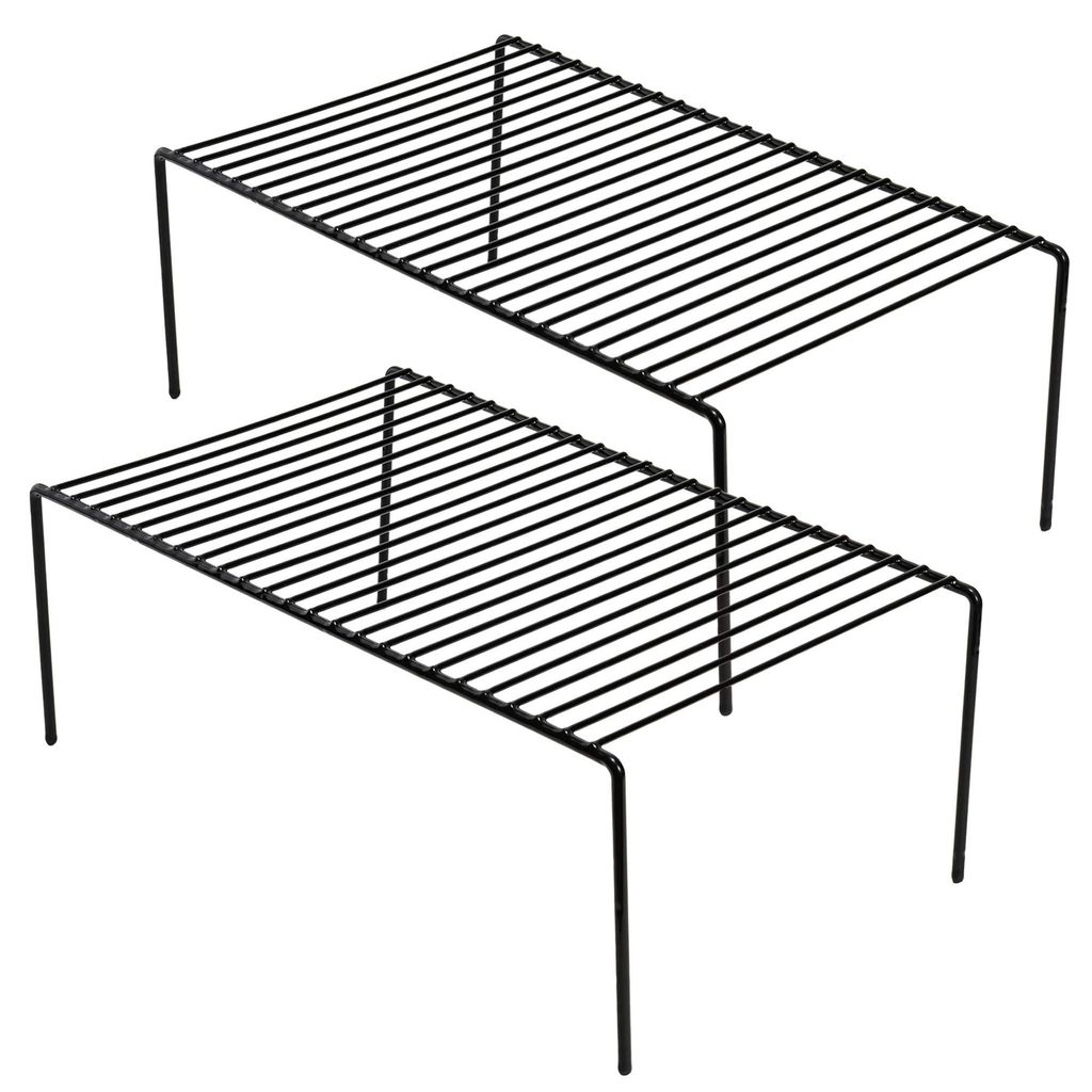 Schrankorganizer, Set mit 2 großen (40 x 24 cm) Drahtregalen aus Edelstahl für Gewürze, Schränke, Arbeitsplatten und Küchenutensilien (schwarz)