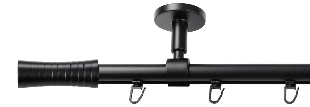 SN Deco Gardinenstange Innenlauf Nancy, 19 mm, 1-läufig, Stahl, Komplett-Set mit Ringen, Profildeckentrager, 360 cm, schwarz