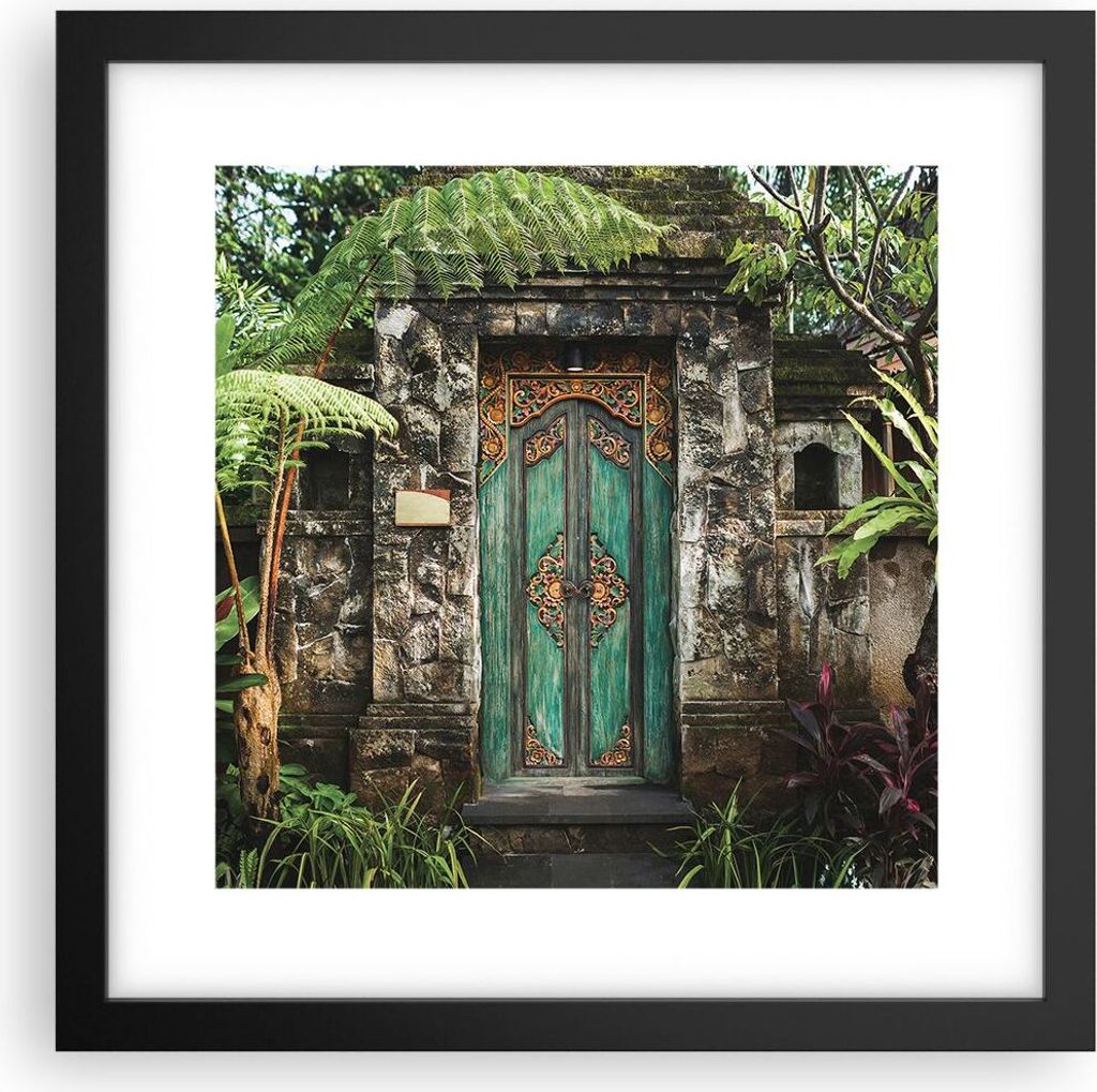 Gerahmtes Poster - Schwarzer Rahmen - Tor Tür Grün - 30x30 cm - Wand Bild - Wanddeko - Wandbilder - Kunstposter - Wandposter - Bilderrahmen - Bil...
