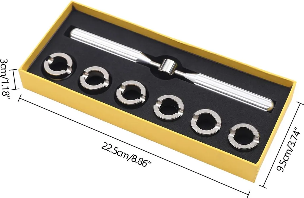 Clé d'horloger en acier allié de 22,5 cm avec 6 embouts pour piles
