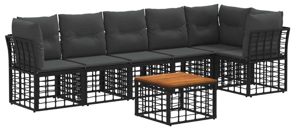 Gartensofa-set 7 pcs Schwarz und Dunkelgrau Poly-Rattan