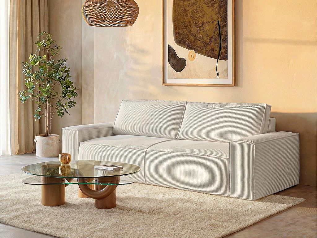 Vente-unique Amelia, Sofabett, Wohnzimmer, Weiß, 4 Sitz(e), Weiß, Strukturierte Oberfläche
