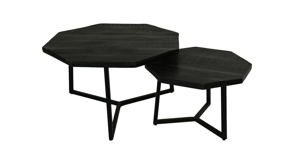 HSM Collection-Couchtisch Urban S/2-72x72x41 / 52x52x34-Schwarz-Mango/Metall