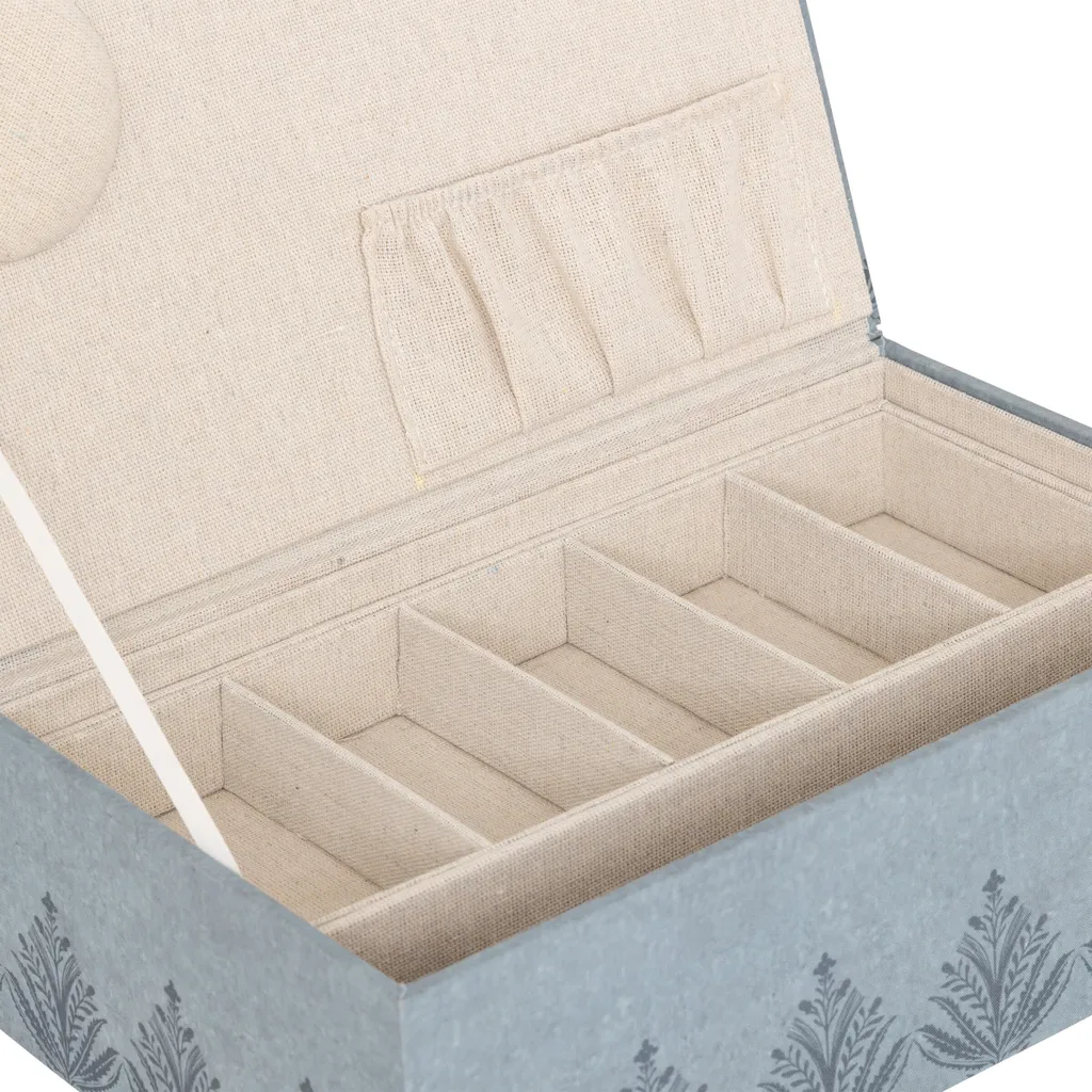 Boîte de rangement couture céramique bleu motif sauvage 30x18,5 cm - 4