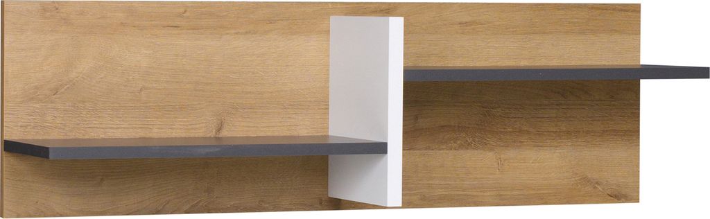 RAVIO Wandregal Aster Stilvoll Kompaktes Bücherregal dreifarbig (Goldene Eiche / Graphit + Weiß)