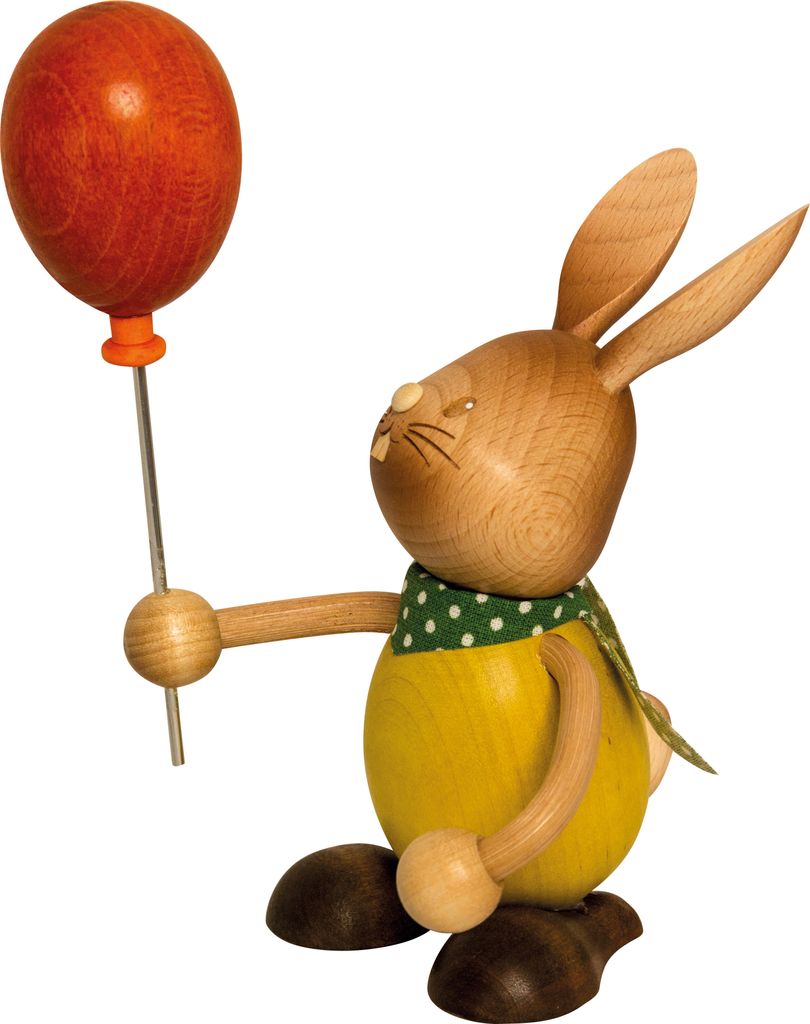 Drechslerei Kuhnert - Dekofigur aus Holz - Hase Stupsi mit Luftballon - ca. 12cm