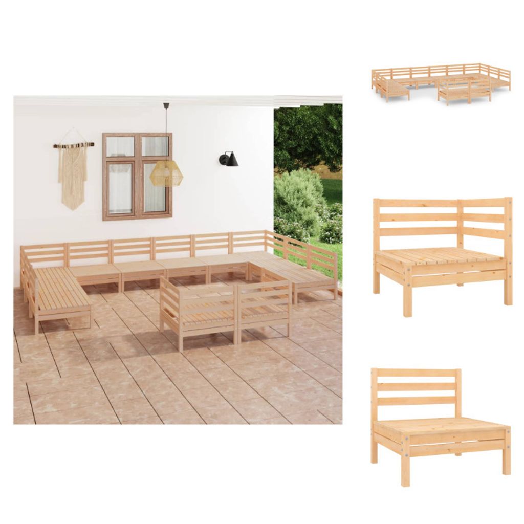 vidaXL 12-tlg. Garten-Lounge-Set Massivholz Kiefer - Gartenmöbel-Sets
