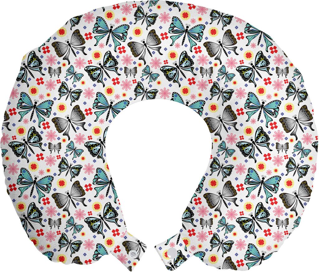 ABAKUHAUS Schmetterling Reisekissen Nackenkissen, Insekten- und Tiny Blumen, Schaumstoff Reiseartikel für Flugzeug und Auto, 30x30 cm, Mehrfarbig
