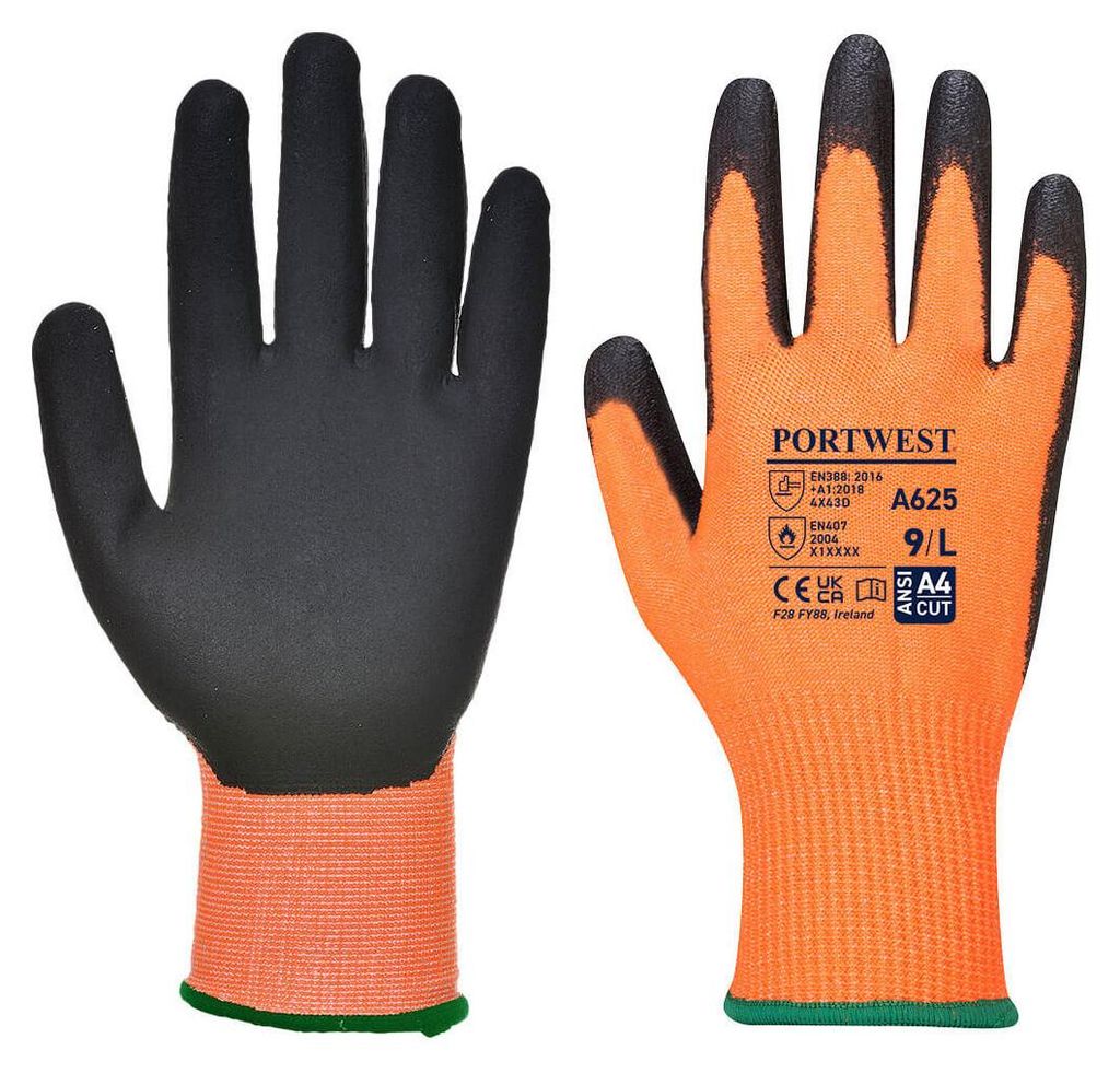 Portwest A625 Vis-Tex PolyurethanSchnittschutzhandschuh Orange/Black Gr. XL
