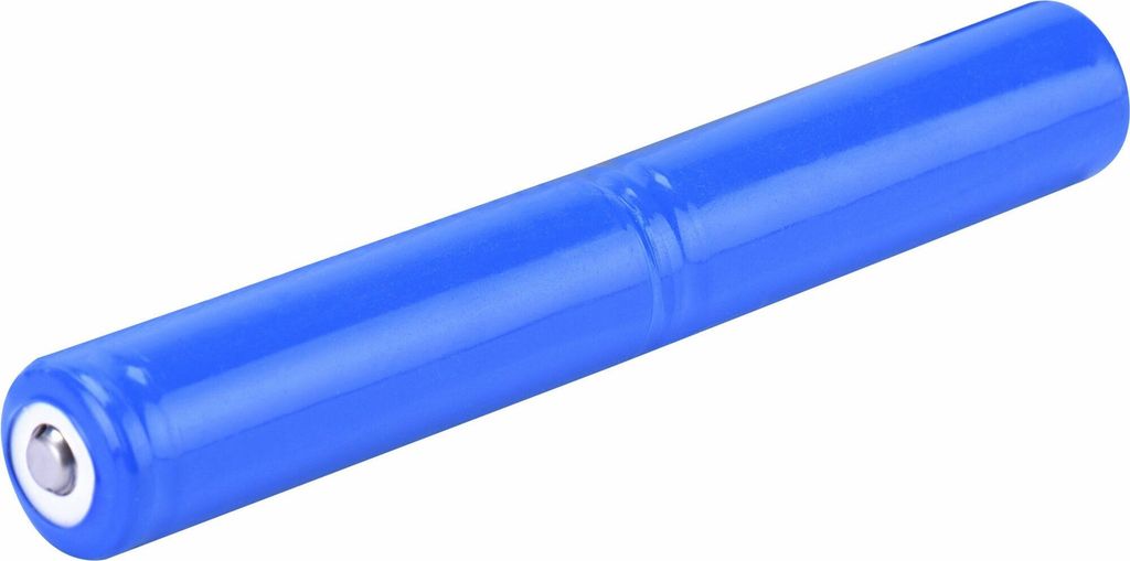 A single blue cylindrical battery is shown against a white background.