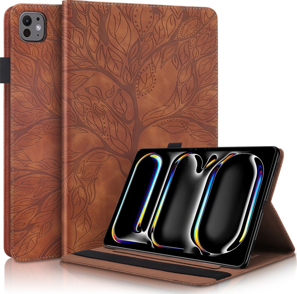 Für Apple iPad Pro 13.0 Zoll 2024 aufstellbare Baum Muster Kunstleder Hülle Tasche Case Braun