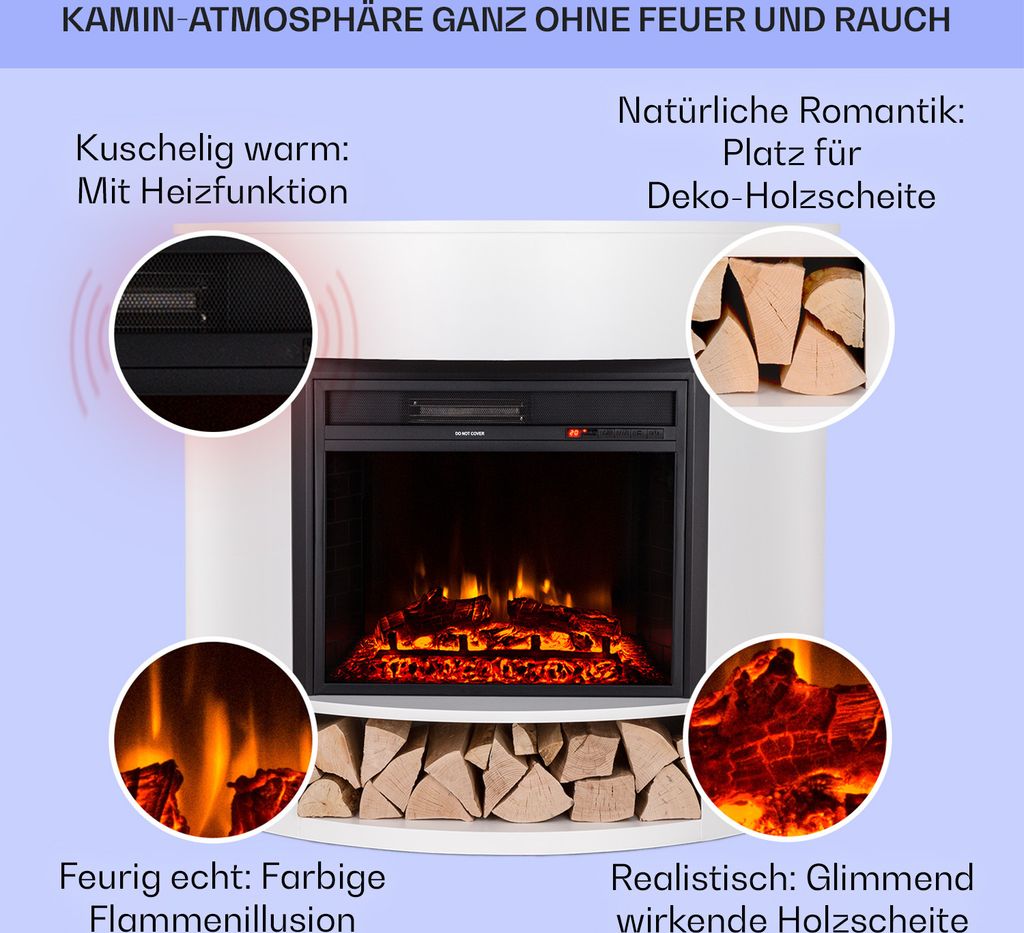 Klarstein Elektro-Kamin mit Heizung, 1800W, Timer & Regelung