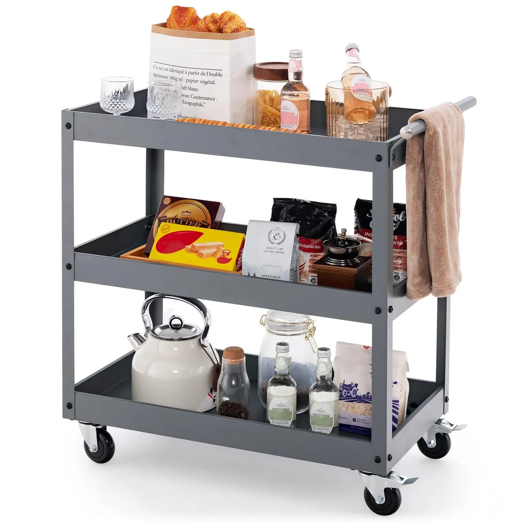 Chariot à outils en métal avec poignée ergonomique et 4 roulettes pivotantes