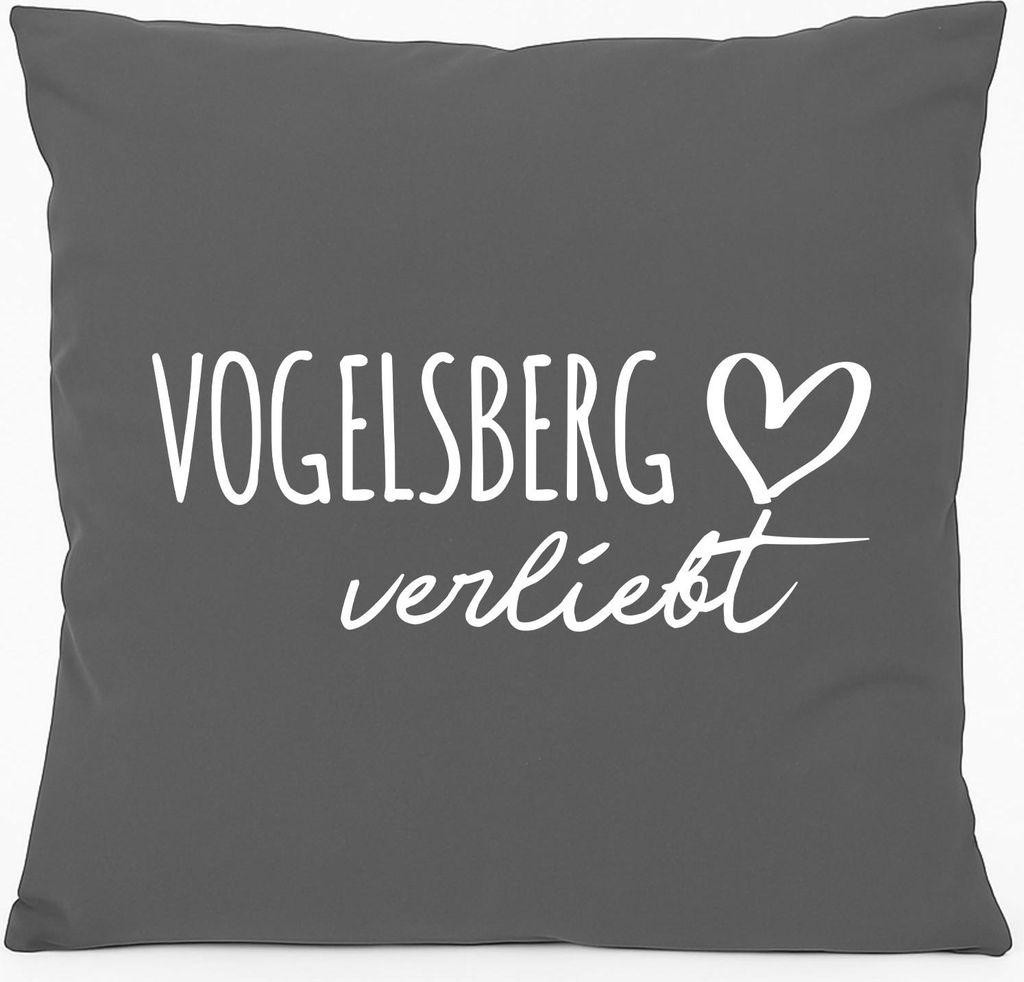 Huuraa Kissen Vogelsberg verliebt 40x40cm mit Füllung Steel Grey Baumwolle Dekokissen Geschenkidee