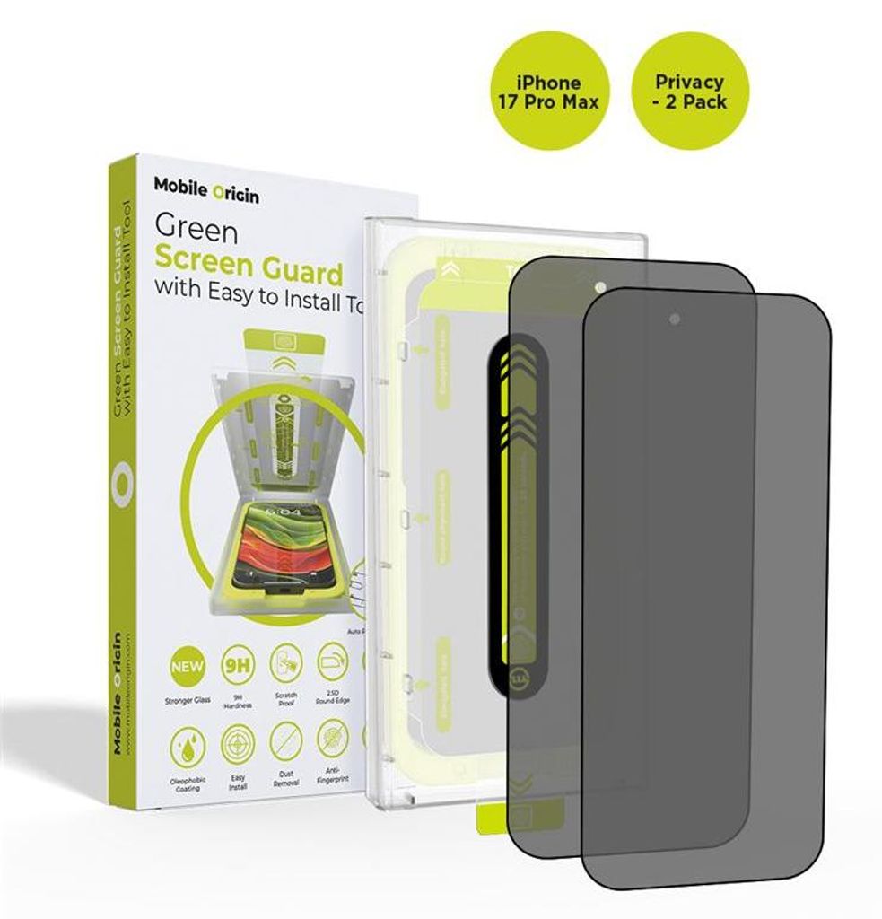 Mobile Origin Green Screen Guard, Apple, iPhone 17 Pro Max, Kratzresistent, Schlagfest, Wasserabweisend, Fallbeständig, Stoßfest, Transparent, Sc...