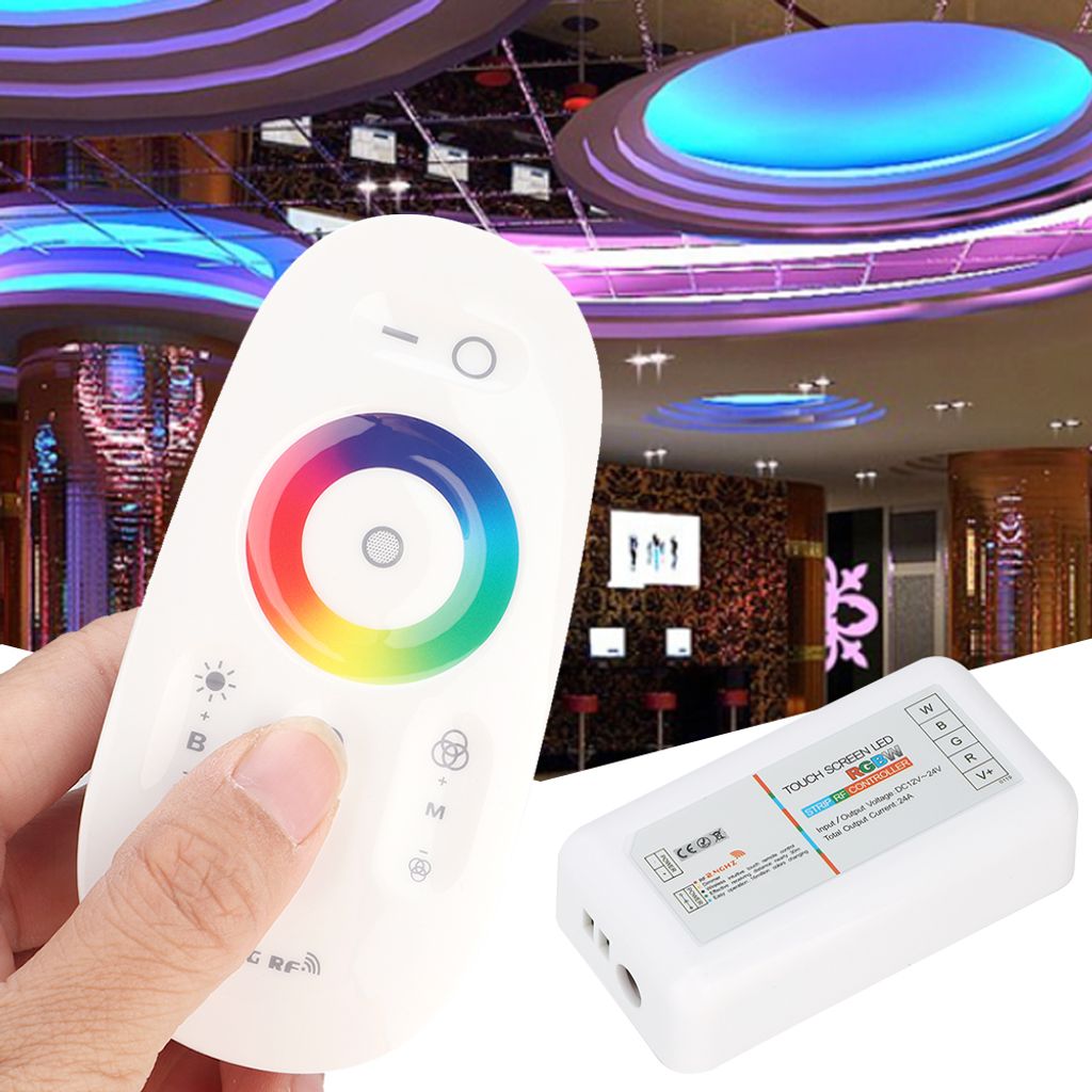 Funkfernbedienung Mit Controller Für RGB-W LED Streifen – 2,4 GHz, 12-24V, Bis 24A, Codiert