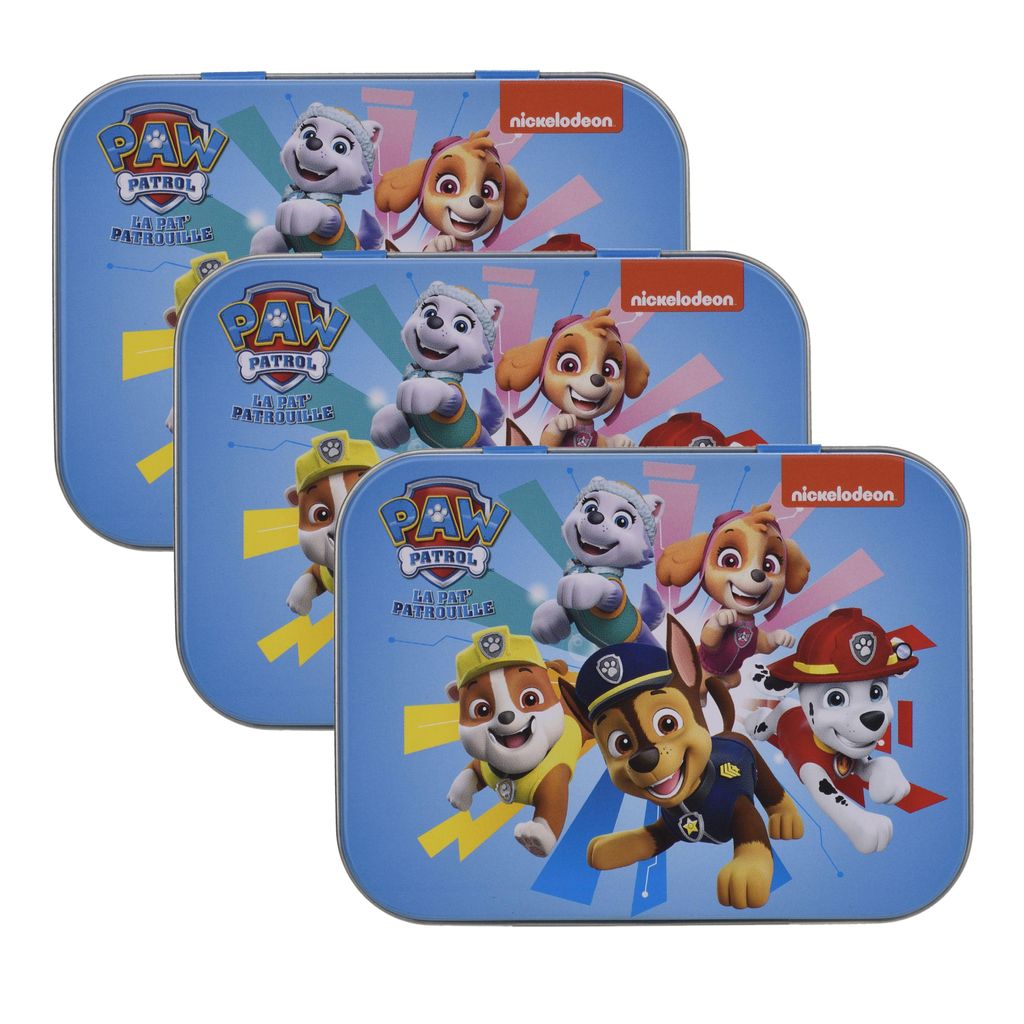 3x Home-Flair Paw Patrol Freunde Blau Kinder Pflaster-Box mit 24 bunten Motiv-Pflastern in Metalldose – Hautfreundlich & Wasserabweisend