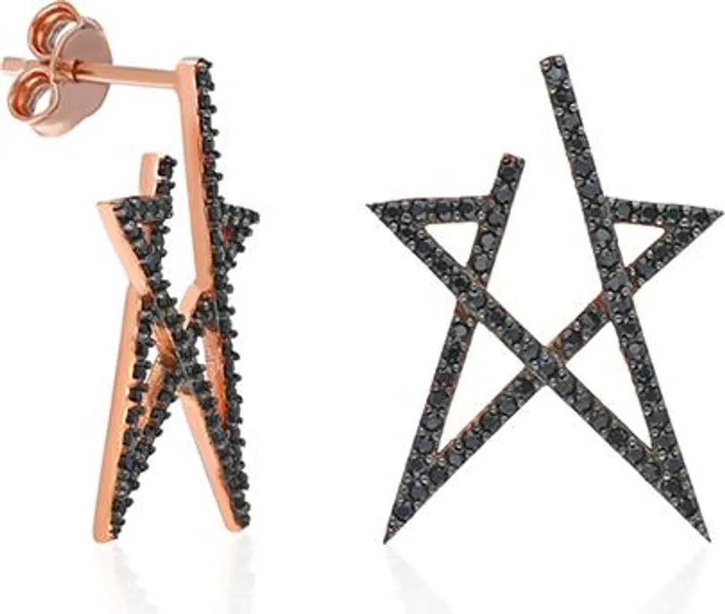 Pendants d'oreilles modernes argent 925 et étoile noire pour femme