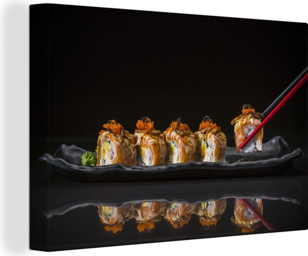 OneMillionCanvasses - Leinwandbilder - 150x100 cm, Sushi auf schwarzem Hintergrund, Wandbilder Kunstdruck Wanddekoration