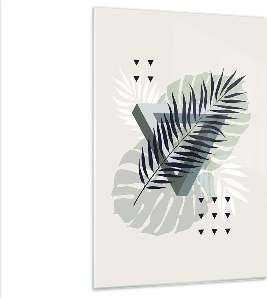 Bilder auf glas - Einteilig - Monstera Palme Grafik - 80x120cm - Glasbilder - Wandbilder - Bilder - zum Aufhängen bereit - Wanddekoration aus Glas...