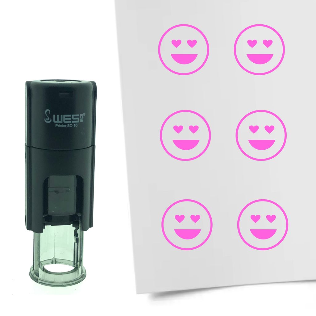 CombiCraft Selbstfärbender Stempel 'Verliebter Smiley' in der Farbe Pink, Ø10mm
