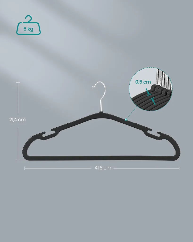 Cintre gain de place noir d'encre avec crochet mobile pour dressing chic