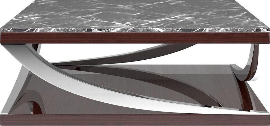 Casa Padrino Luxus Couchtisch Schwarz / Dunkelbraun / Silber 120 x 120 x H. 43 cm - Edler Wohnzimmertisch mit Marmorplatte - Luxus Wohnzimmer Möbel