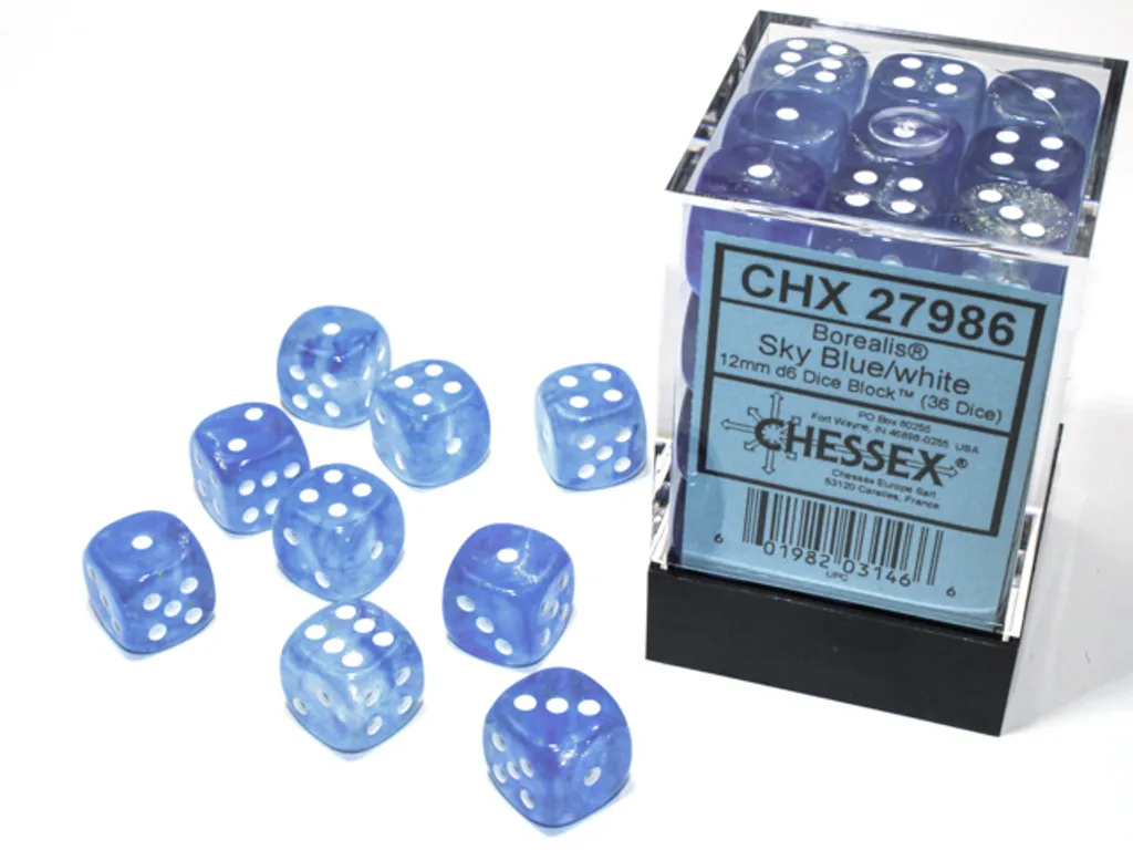 Set de 36 Dés de Jeu pour Wargames et Warhammer Bleu Ciel 12mm D6