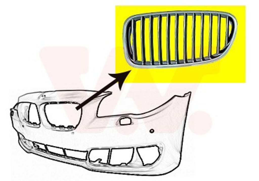 VAN WEZEL 0619511 Kühlergrill Frontgrill für BMW 5 Touring (F11) Links Chrom/Schwarz