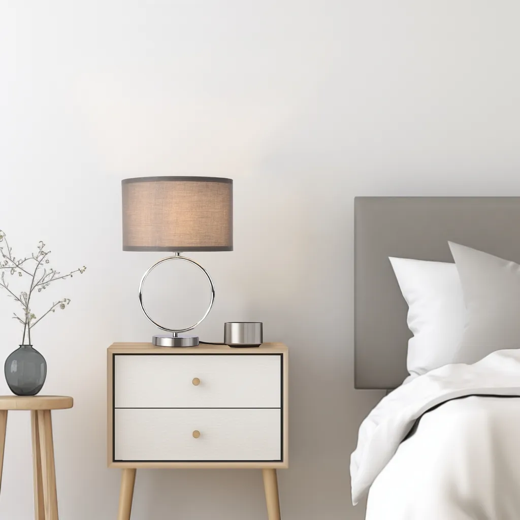 Lampada da Tavolo Torquay per Comodino - Luce Dolce Grigio Cromo 42cm
