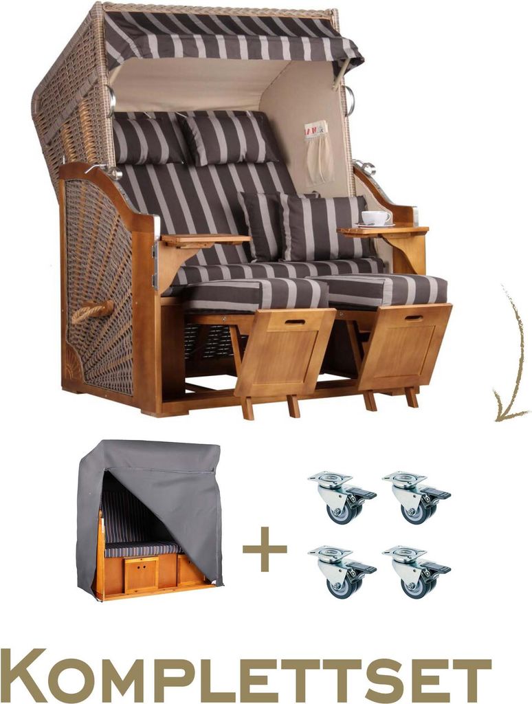 Strandkorb Komplettset Schleswig Pinie Braun PE Mokka Dessin 554