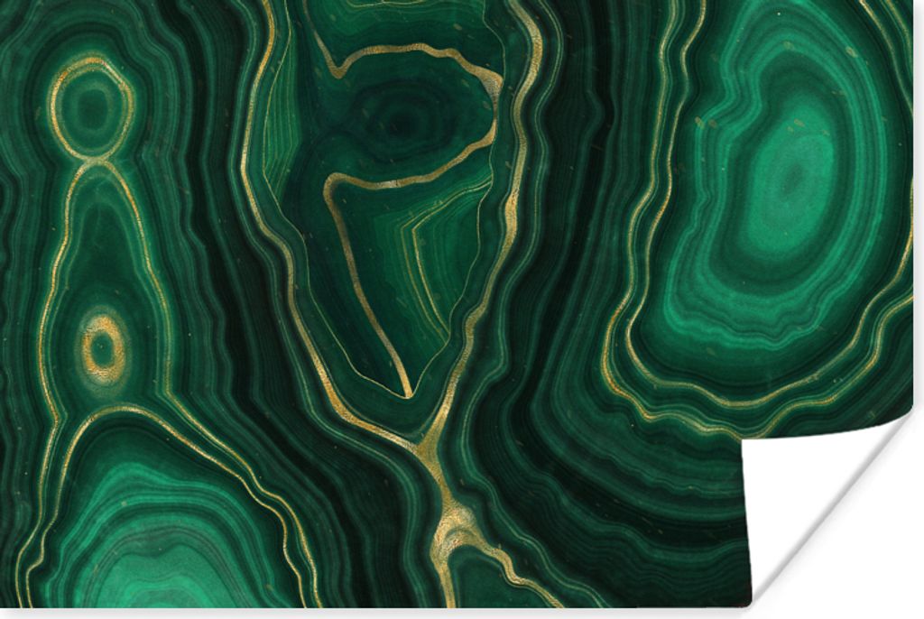 MuchoWow Poster Gold - Grün - Achatstein - Geode - Marmor 60x40 cm - Schlafzimmerdekoration