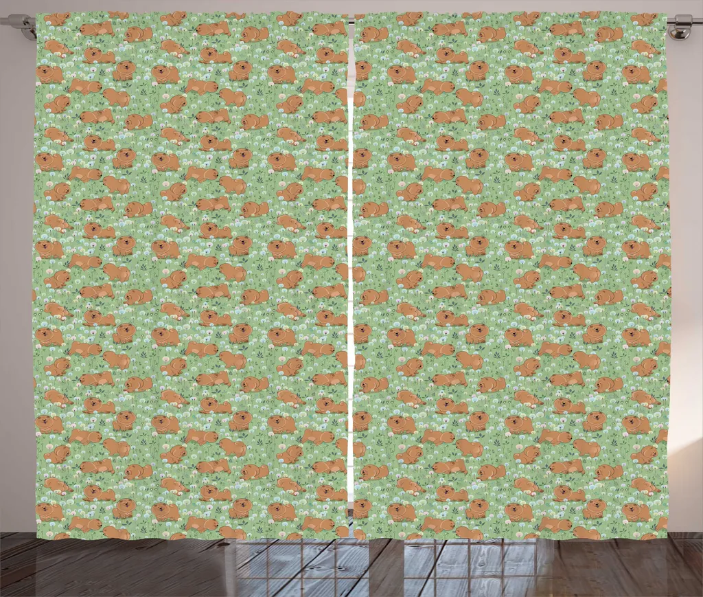 ABAKUHAUS Rideau de Chambre Chien Chow Chow 280x225 cm Camel Pistache