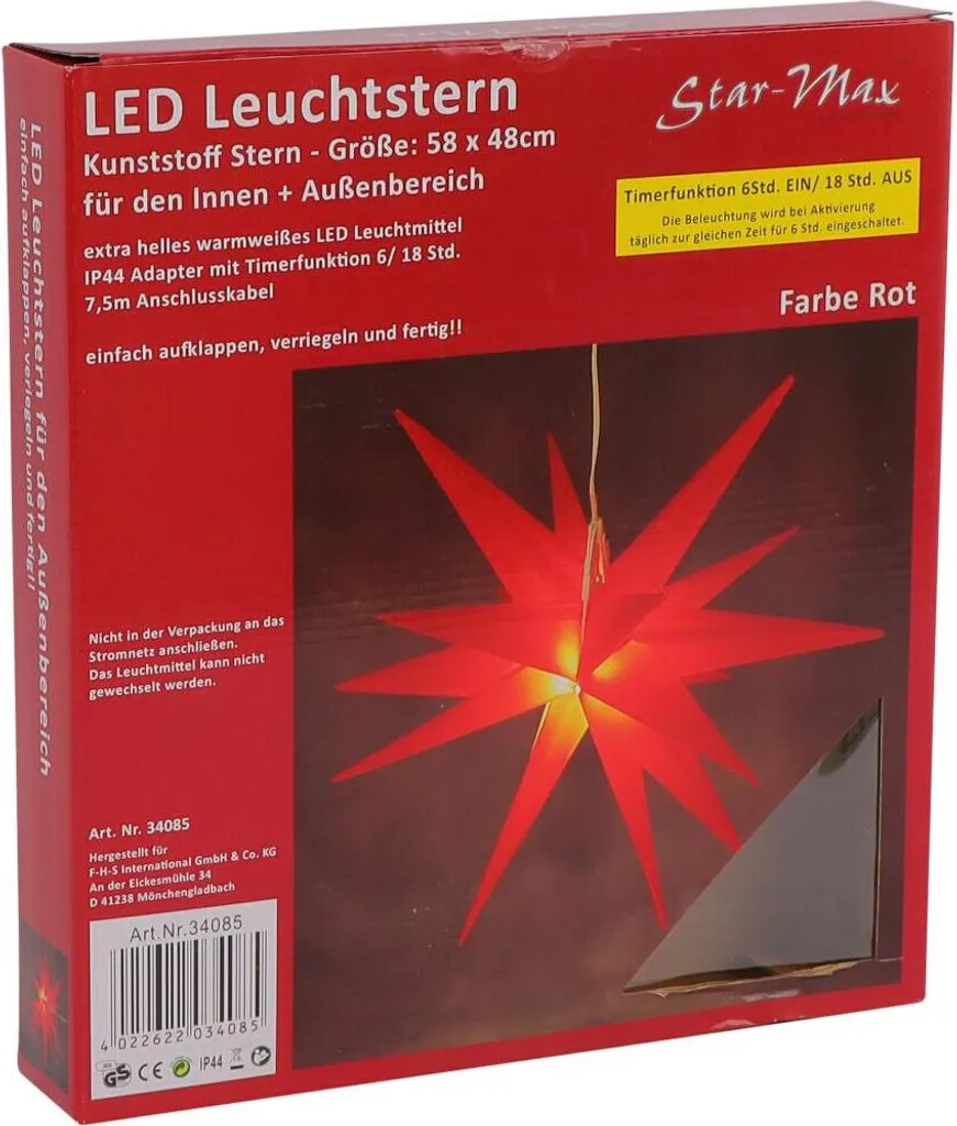 Décoration de fenêtre étoile LED rouge 58 cm HG J30316 ambiance Noël