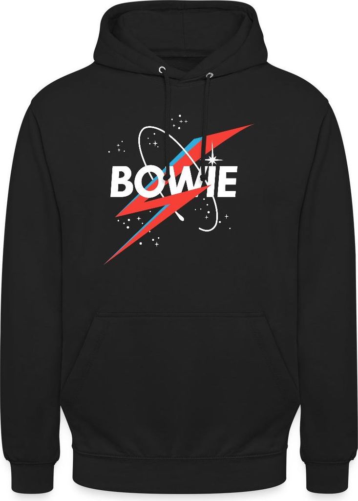 Spreadshirt David Bowie Schriftzug Sternenhimmel Mit Blitz Uni Hoodie, M, Schwarz